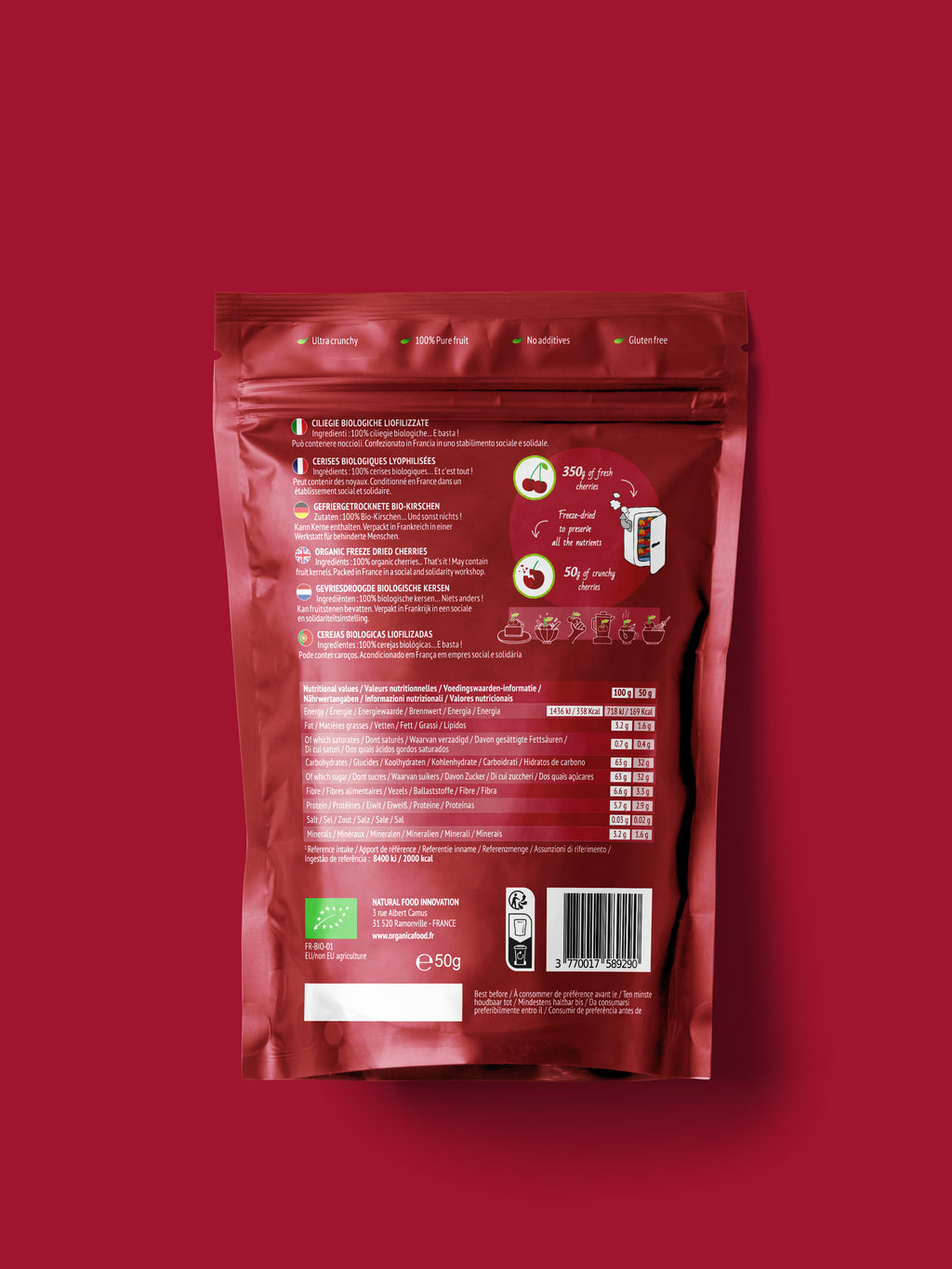 Cerise bio lyophilisée – Crunchy Fruit Family (50 g)