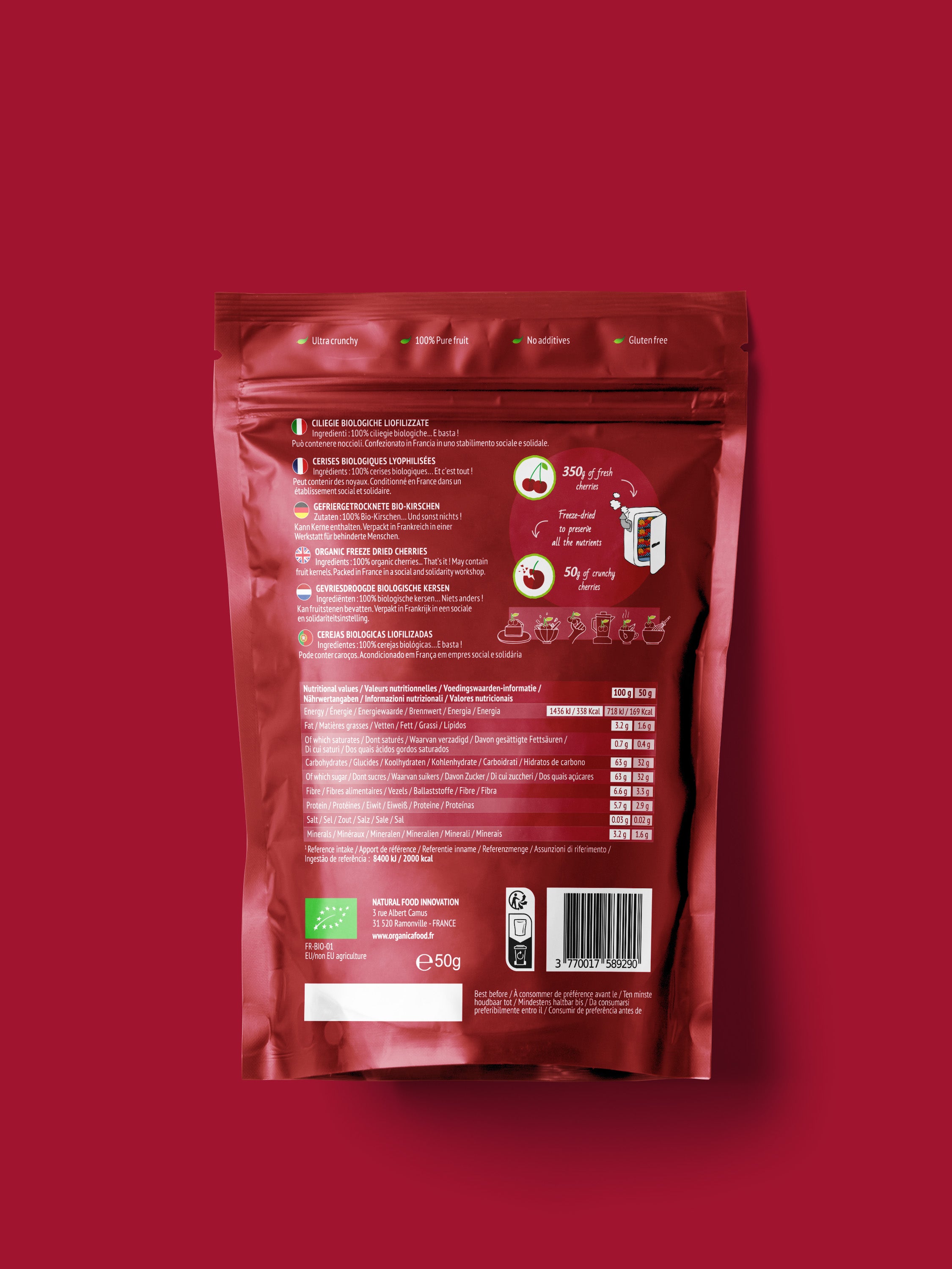 Cerise bio lyophilisée – Crunchy Fruit Family (50 g)