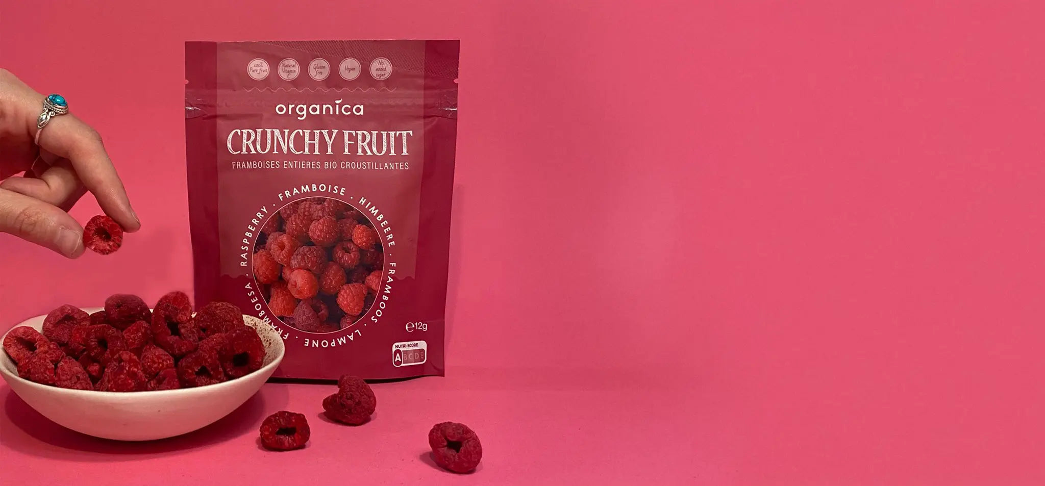 Framboises lyophilisées, snack sain 100% naturel, sans sucre ajouté, collation healthy et gourmande